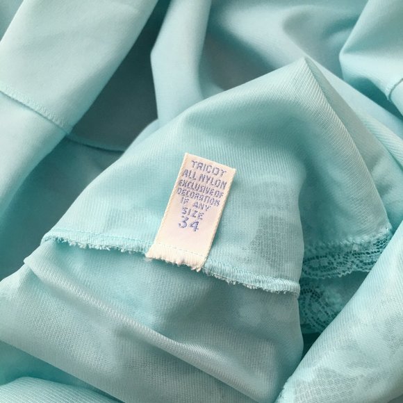 Vintage 50s Robin's Egg Blue Lace Full Slip, NWT, 34" Bust, Slip Dress - Picture 14 of 16